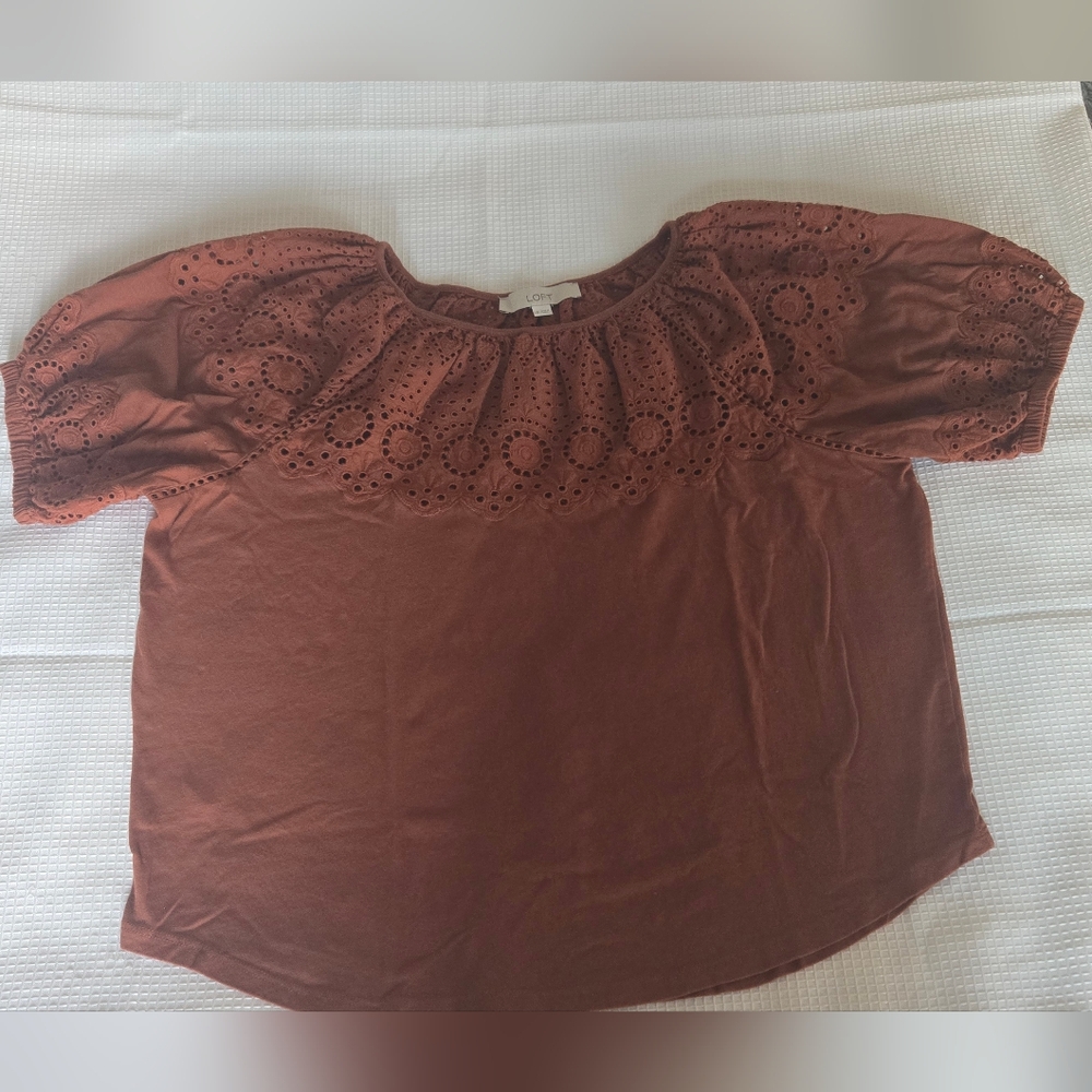 LOFT Brown Eyelet Blouse